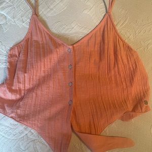 Roxy Tank Top Lightweight White Tie Front Crop Button Adjustable Straps M